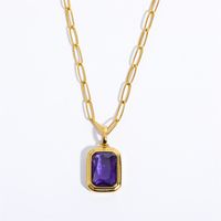 201 Stainless Steel 304 Stainless Steel Glass Gold Plated Elegant Vintage Style Plating Inlay Square Zircon Pendant Necklace Long Necklace main image 4