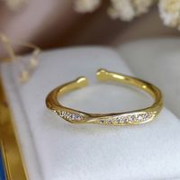 Simple Style Shiny Irregular Solid Color Copper Plating Inlay Zircon Gold Plated Open Ring main image 2