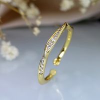 Simple Style Shiny Irregular Solid Color Copper Plating Inlay Zircon Gold Plated Open Ring main image 4