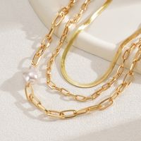 Wholesale Jewelry Elegant Geometric Iron Artificial Pearls Inlay Layered Necklaces main image 3