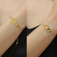 Elegant Simple Style Snake Butterfly Copper Plating Hollow Out Inlay Zircon 18k Gold Plated Bracelets main image 1