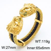 Retro Punk Animal Lion Stainless Steel 18K Gold Plated Bangle In Bulk sku image 3