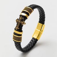 Hip Hop Cruzar Cuero Sintético Aleación Tejido De Punto Hombres Pulsera main image 4