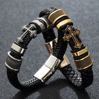 Hip Hop Cruzar Cuero Sintético Aleación Tejido De Punto Hombres Pulsera main image 2