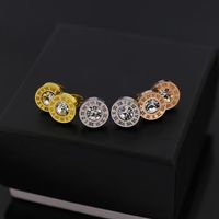 1 Pair Simple Style Round Number Inlay Titanium Steel Glass Ear Studs main image 1