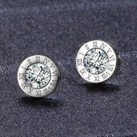 1 Pair Simple Style Round Number Inlay Titanium Steel Glass Ear Studs main image 2