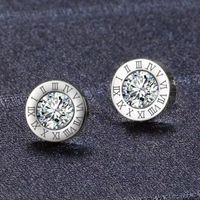 1 Pair Simple Style Round Number Inlay Titanium Steel Glass Ear Studs sku image 1