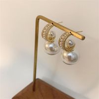 1 Pair Elegant C Shape Plating Inlay Alloy Rhinestones Pearl Gold Plated Ear Studs main image 7