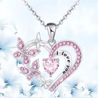 Fashion Letter Heart Shape Butterfly Alloy Inlay Rhinestones Valentine's Day Mother's Day Women's Pendant Necklace sku image 3