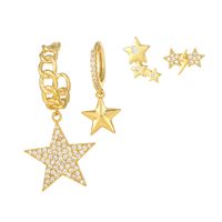 1 Set Shiny Pentagram Plating Inlay Brass 18k Gold Plated Drop Earrings main image 2