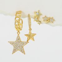 1 Set Shiny Pentagram Plating Inlay Brass 18k Gold Plated Drop Earrings main image 5