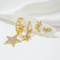1 Set Shiny Pentagram Plating Inlay Brass 18k Gold Plated Drop Earrings main image 4
