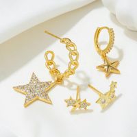1 Set Shiny Pentagram Plating Inlay Brass 18k Gold Plated Drop Earrings main image 3