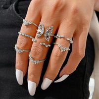 Creative Elegant Micro Diamond Inlaid Butterfly Open Knuckle Ring 8-piece Set sku image 5