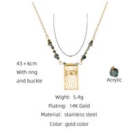 Casual Vintage Style Eye Rectangle Titanium Steel Beaded Plating Inlay Zircon 14k Gold Plated Pendant Necklace Long Necklace main image 7
