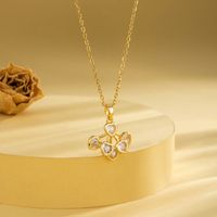 Stainless Steel Titanium Steel 18K Gold Plated Casual Elegant Plating Inlay Cross Heart Shape Flower Zircon Pendant Necklace main image 2