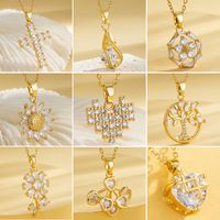 Stainless Steel Titanium Steel 18K Gold Plated Casual Elegant Plating Inlay Cross Heart Shape Flower Zircon Pendant Necklace main image 1