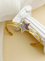 Elegant Roman Style Star 304 Stainless Steel Gold Plated Rhinestones Cuff Bracelets In Bulk main image 1