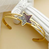 Elegant Roman Style Star 304 Stainless Steel Gold Plated Rhinestones Cuff Bracelets In Bulk sku image 1