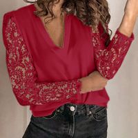 Women's Chiffon Shirt Long Sleeve Blouses Lace Elegant Solid Color main image 4