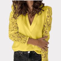 Women's Chiffon Shirt Long Sleeve Blouses Lace Elegant Solid Color main image 3