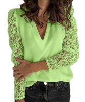 Women's Chiffon Shirt Long Sleeve Blouses Lace Elegant Solid Color main image 5