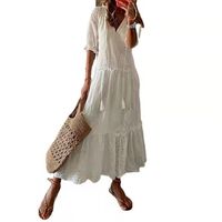 Women's Regular Dress Simple Style V Neck Lace Short Sleeve Solid Color Maxi Long Dress Daily main image 4