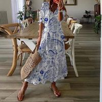 Women's Regular Dress Simple Style V Neck Lace Short Sleeve Solid Color Maxi Long Dress Daily main image 2
