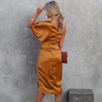 Women's One Shoulder Skirt Casual Elegant Sexy Oblique Collar Slit Pleated Half Sleeve Solid Color Knee-length Outdoor Daily main image 2