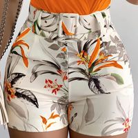 Women's Casual Sexy Plant Flower Chiffon Printing Belt Shorts Sets main image 4