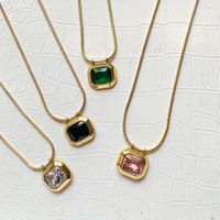 201 Stainless Steel 304 Stainless Steel Glass Gold Plated Simple Style Plating Inlay Square Zircon Pendant Necklace main image 1