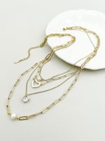 304 Stainless Steel 14K Gold Plated Elegant Artistic Layered Plating Inlay Heart Shape Rhombus Pearl Zircon Layered Necklaces main image 3