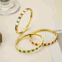 Modern Style Square Copper Plating Inlay Zircon 18k Gold Plated Bangle main image 1