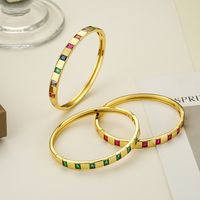 Modern Style Square Copper Plating Inlay Zircon 18k Gold Plated Bangle main image 5