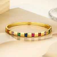 Modern Style Square Copper Plating Inlay Zircon 18k Gold Plated Bangle main image 4