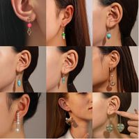 Vintage Style Geometric Alloy Metal Brass Plating Inlay Artificial Pearls Turquoise Zircon 18k Gold Plated Gold Plated Silver Plated Women's Drop Earrings main image 1