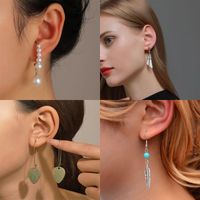 Vintage Style Geometric Alloy Metal Brass Plating Inlay Artificial Pearls Turquoise Zircon 18k Gold Plated Gold Plated Silver Plated Women's Drop Earrings main image 6