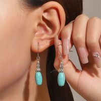Vintage Style Geometric Alloy Metal Brass Plating Inlay Artificial Pearls Turquoise Zircon 18k Gold Plated Gold Plated Silver Plated Women's Drop Earrings main image 3
