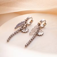 1 Pair Artistic Feather Plating Inlay Titanium Steel Zircon 18k Gold Plated Drop Earrings main image 2