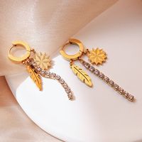 1 Pair Artistic Feather Plating Inlay Titanium Steel Zircon 18k Gold Plated Drop Earrings main image 3