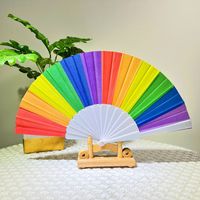 Hot Sale Rainbow Folding Fan Plastic Fan Frame Elegant Dance Fan Shooting Tool Craft Gift Fan Cloth Surface Fan main image 3