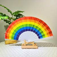 Hot Sale Rainbow Folding Fan Plastic Fan Frame Elegant Dance Fan Shooting Tool Craft Gift Fan Cloth Surface Fan sku image 1