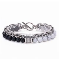 Simple Style Round Stainless Steel Natural Stone Turquoise Metal Men's Bracelets sku image 3