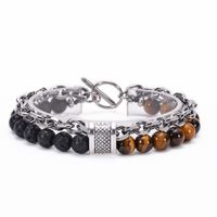 Simple Style Round Stainless Steel Natural Stone Turquoise Metal Men's Bracelets sku image 7
