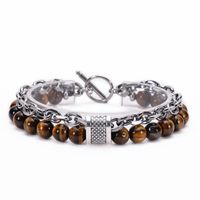 Simple Style Round Stainless Steel Natural Stone Turquoise Metal Men's Bracelets sku image 8