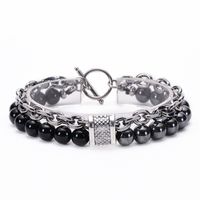 Simple Style Round Stainless Steel Natural Stone Turquoise Metal Men's Bracelets sku image 4
