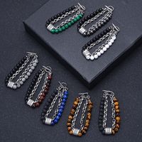 Simple Style Round Stainless Steel Natural Stone Turquoise Metal Men's Bracelets main image 5