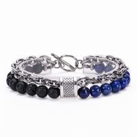 Simple Style Round Stainless Steel Natural Stone Turquoise Metal Men's Bracelets sku image 5