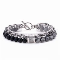 Simple Style Round Stainless Steel Natural Stone Turquoise Metal Men's Bracelets sku image 2