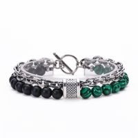 Simple Style Round Stainless Steel Natural Stone Turquoise Metal Men's Bracelets sku image 1
